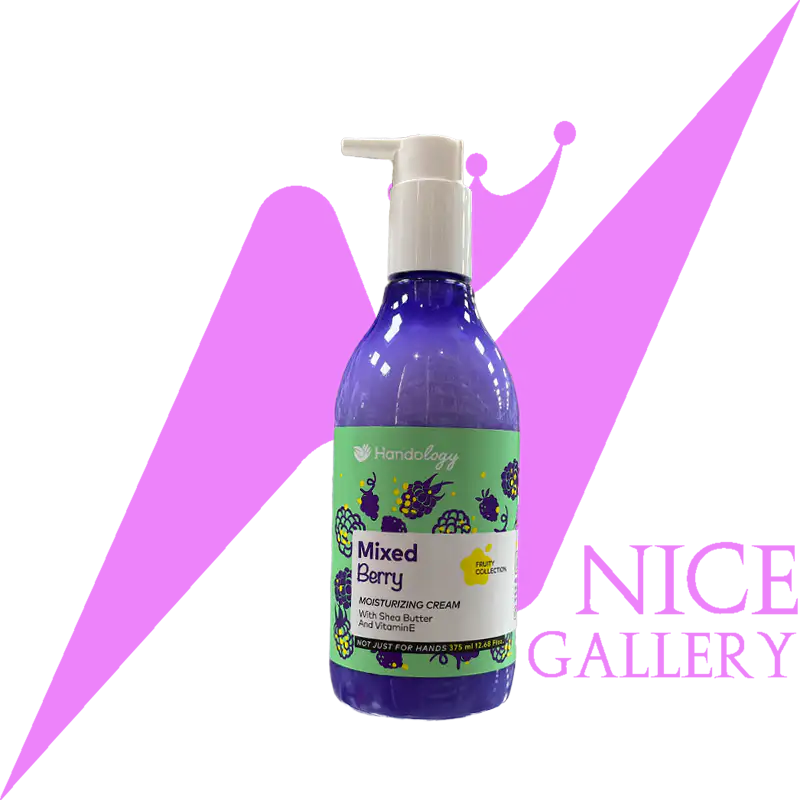 handology-moisturizing-pump-cream-mixed-berry-with-shea-butter-vitamin-E پمپی کرم مرطوب کننده حاوی شی باتر و ویتامین E هندولوژی