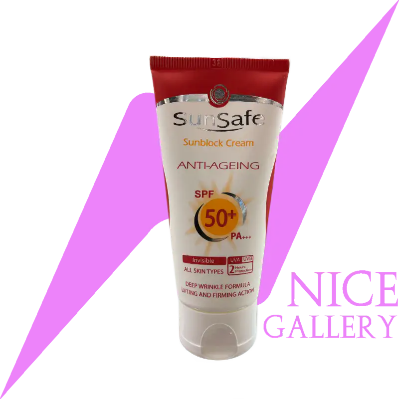 sunsafe-sunblock-cream-anti-ageing-spf50-invisible-all-skin-type کرم ضد آفتاب spf50بی رنگ ضد سا ن سیف چر.ک