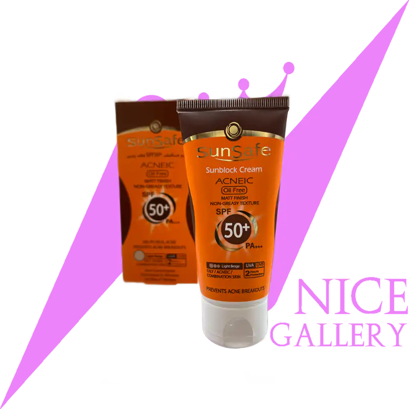 sunsafe-sunblock-cream-oil-free-spf50-light-beige کرم ضد آفتاب سان سیف بژ طبیعی برای پوست چرب و آکنه دار +SPF 50